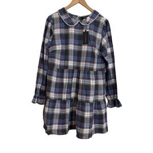 NWT Wednesdays Girl Women M Plaid Long Sleeve Dress Casual Gothic Dark